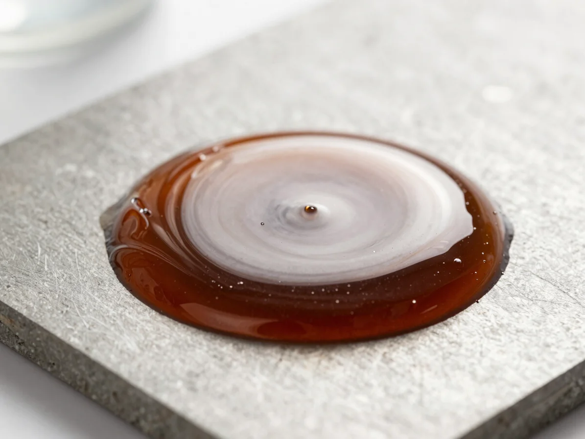 Macro liquid texture of rich shampoo emulsion in a clean laboratory setup, high-key lighting